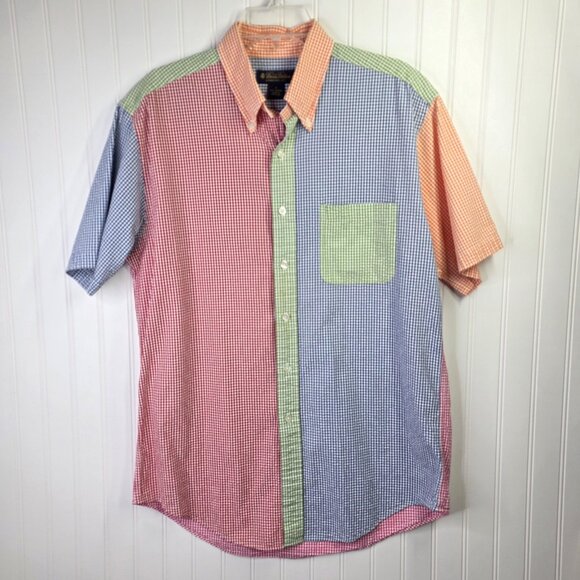 Brooks Brothers Other - Brooks Brothers Shirt Mens Medium Seersucker Patchwork Check Short Sleeve Preppy